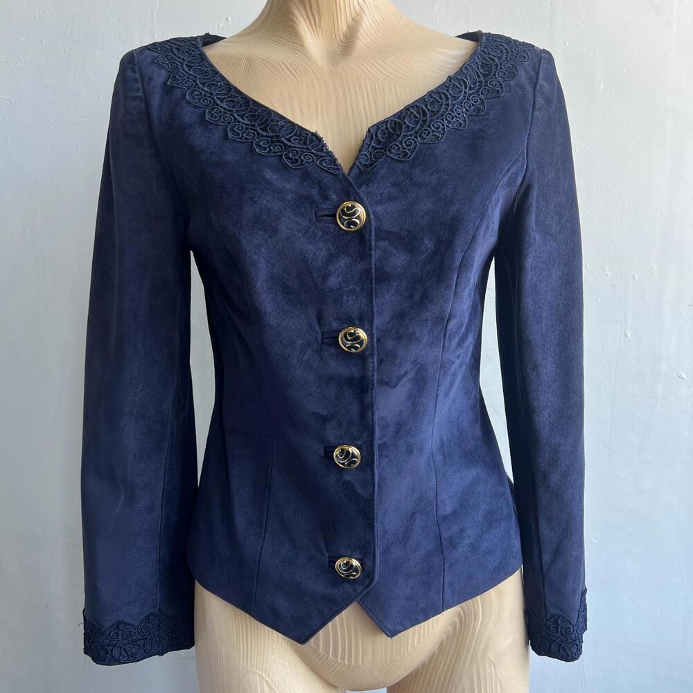 Danier Women's Size XS Blue Button Down Genuine Leather Button Down Jacket Coat